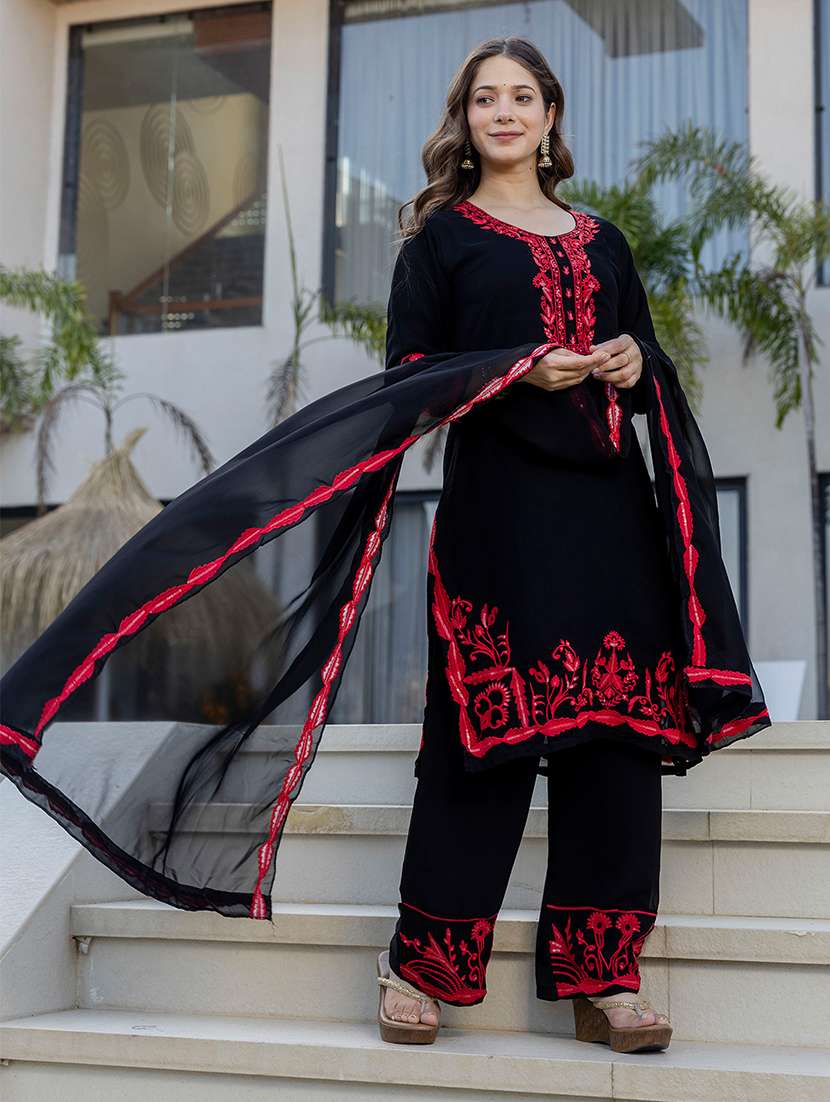 women solid with work long sleeve kurta pant with dupatta set - 22361813 -  Standard Image - 4