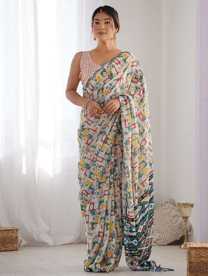 women printed casual wear saree with blouse