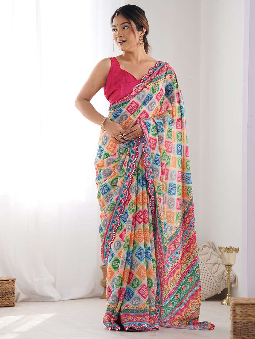 women printed casual wear saree with blouse - 22361828 -  Standard Image - 1