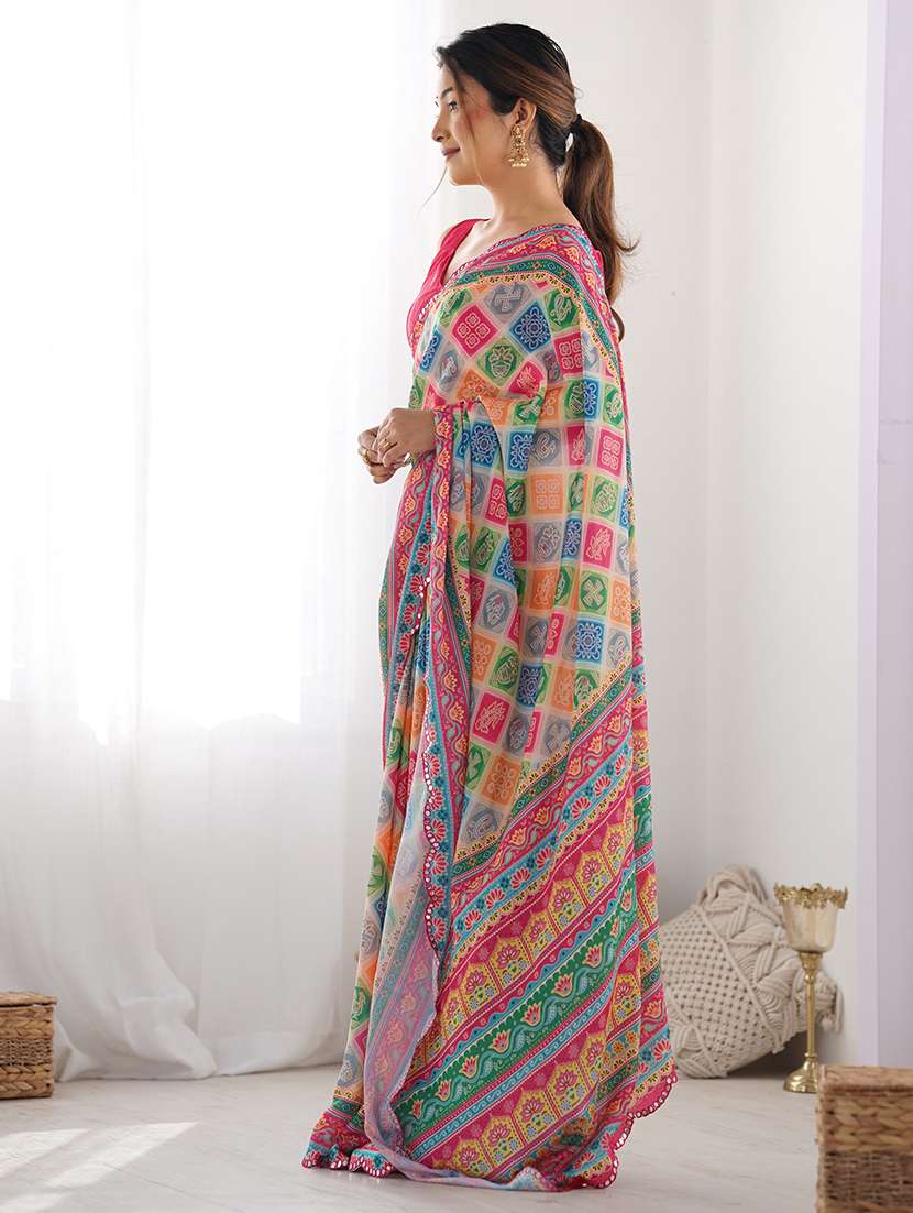 women printed casual wear saree with blouse - 22361828 -  Standard Image - 4