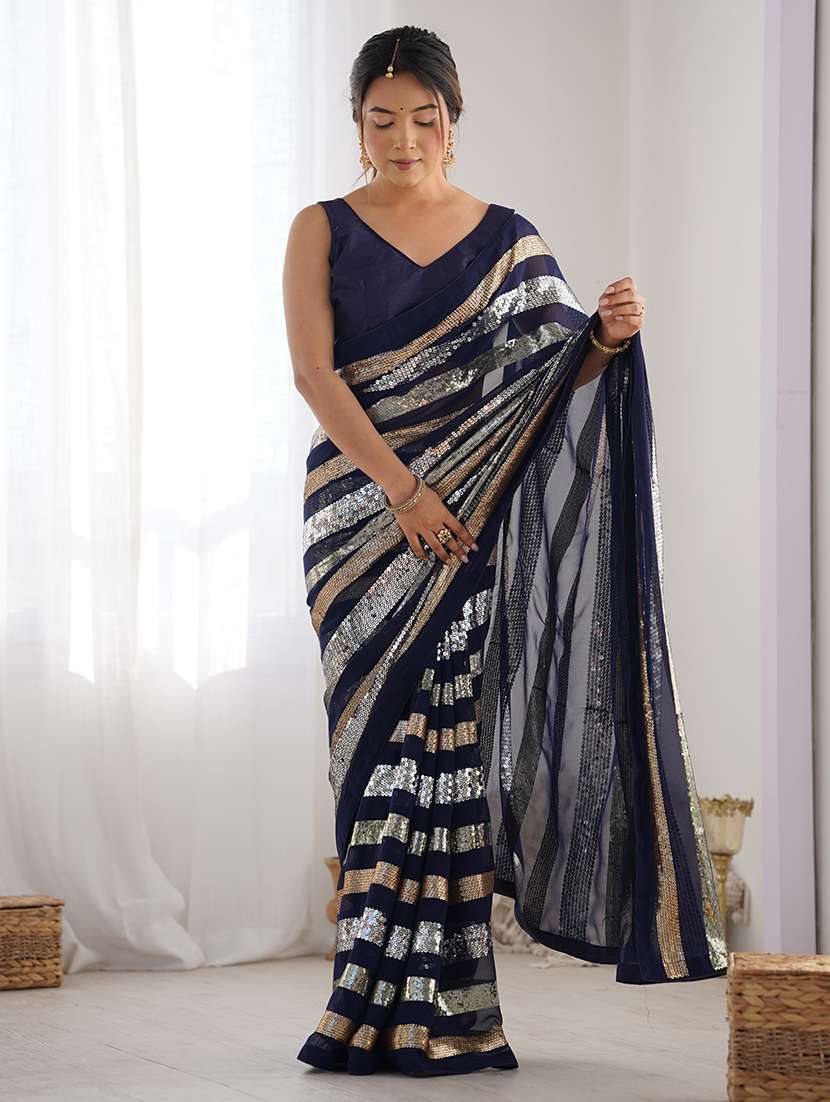women solid with work embellished saree with blouse - 22361874 -  Standard Image - 1