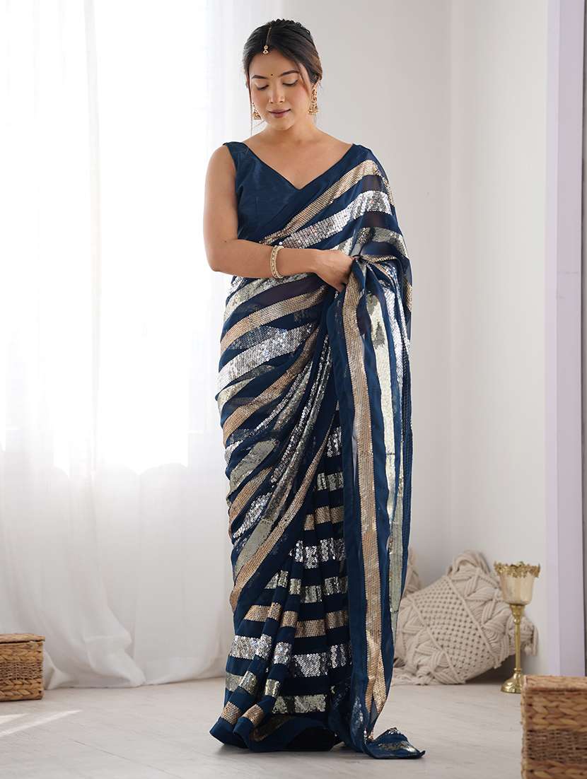 women solid with work embellished saree with blouse - 22361875 -  Standard Image - 1
