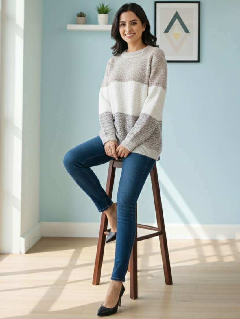 women color blocked long sleeve pullover - 22361889 -  Standard Image - 1