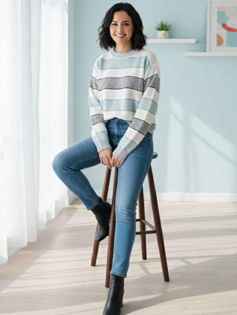 women striped long sleeve pullover - 22361894 -  Standard Image - 1