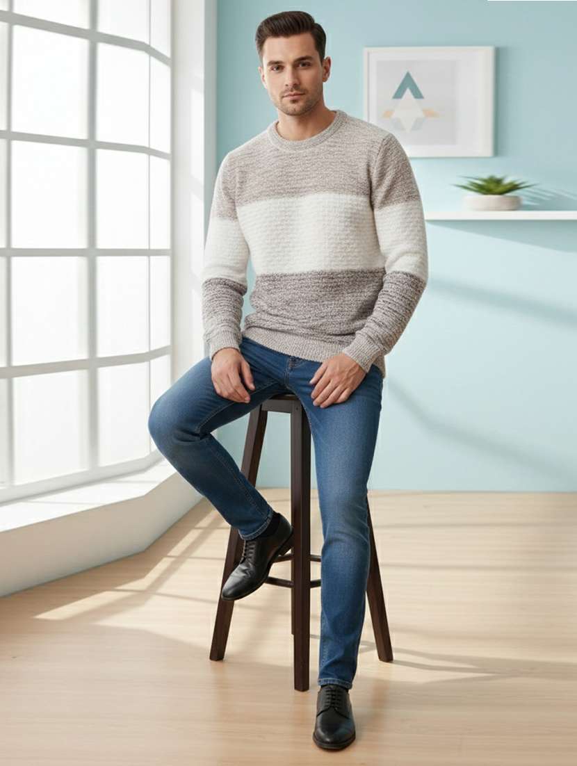 men color block long sleeve regular fit pullover - 22361906 -  Standard Image - 1