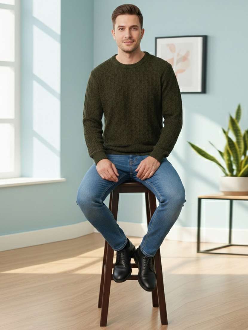 men self design long sleeve regular fit pullover - 22361907 -  Standard Image - 1