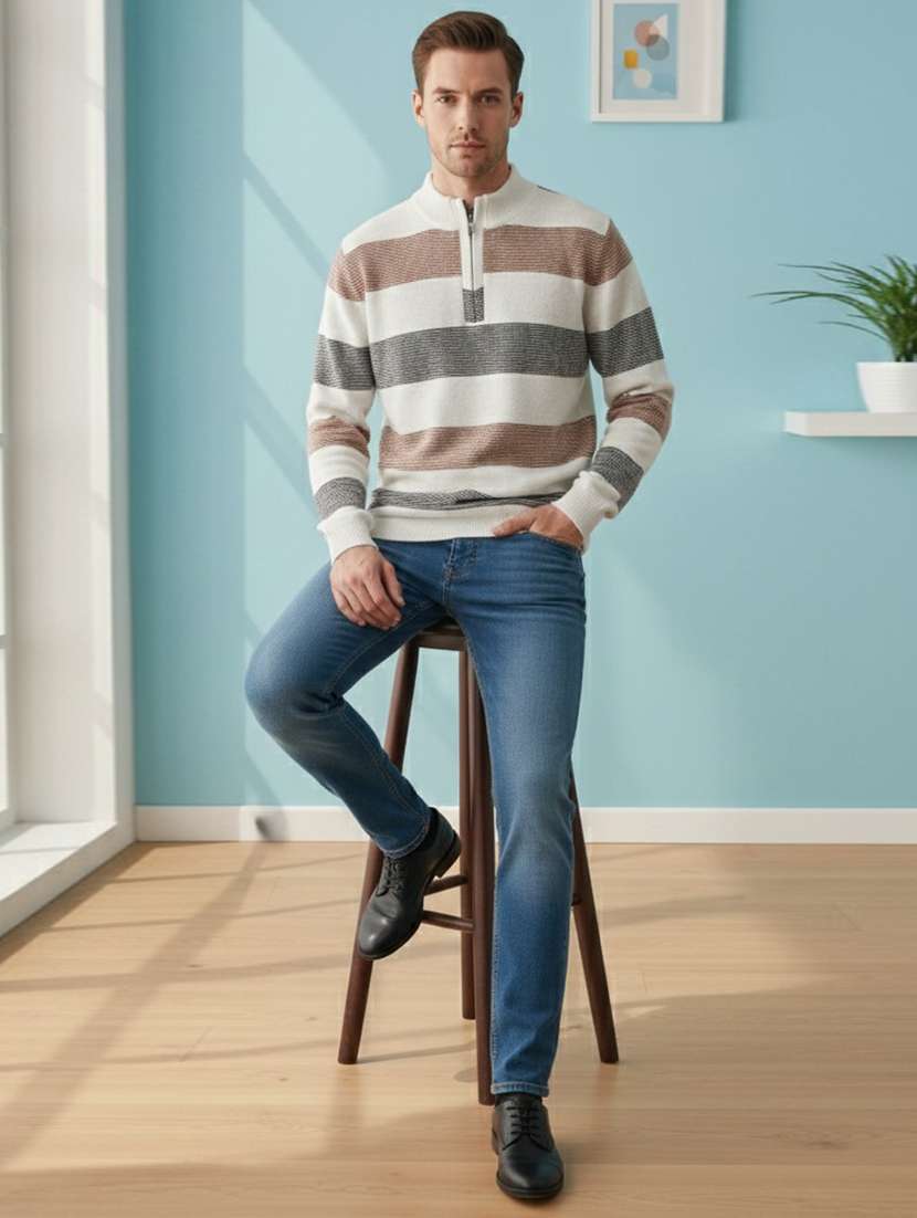 men striped long sleeve regular fit pullover - 22361917 -  Standard Image - 1