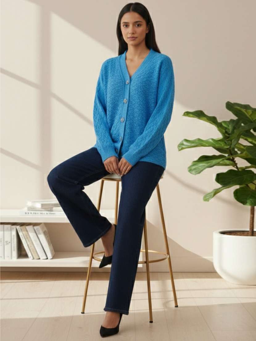 women self designed long sleeve cardigan - 22361925 -  Standard Image - 1