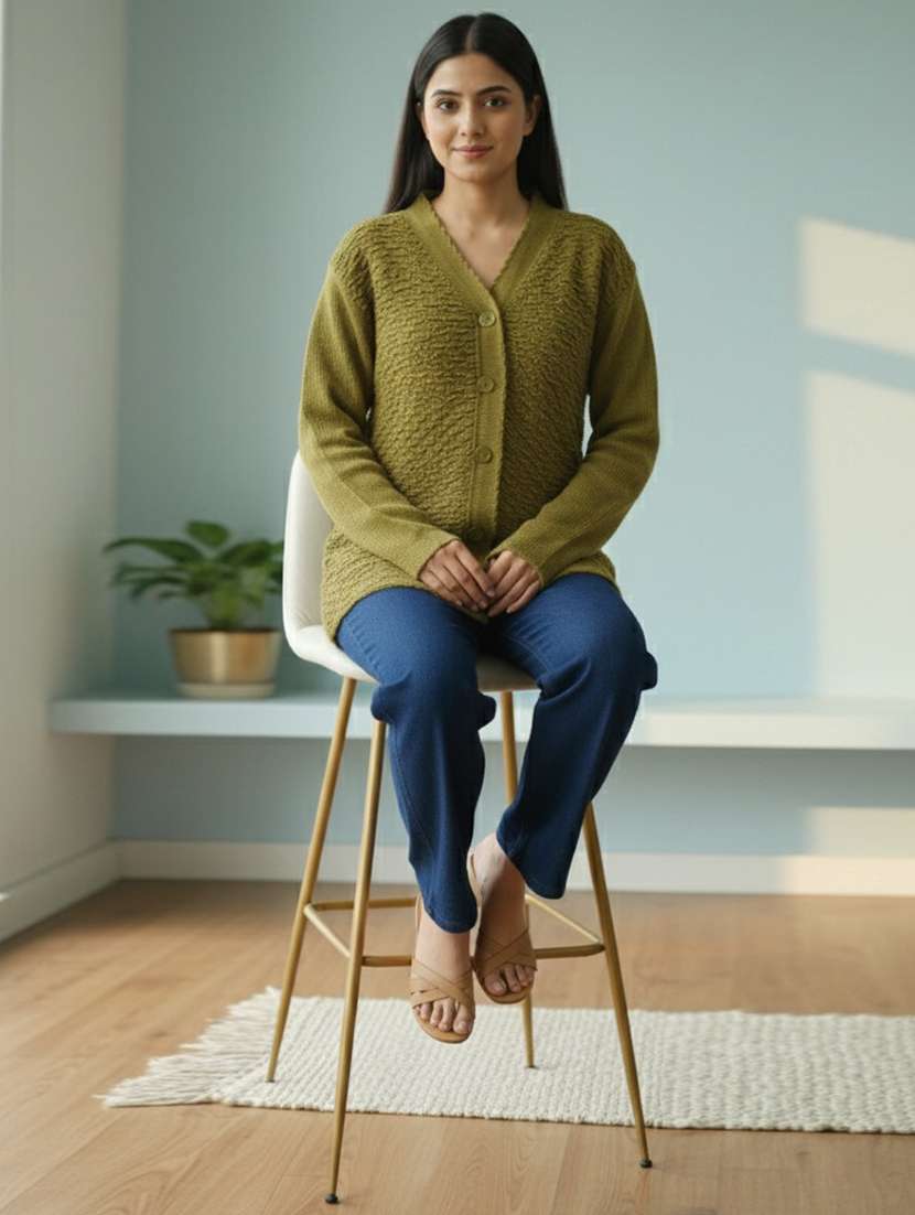 women self designed long sleeve cardigan - 22361926 -  Standard Image - 1