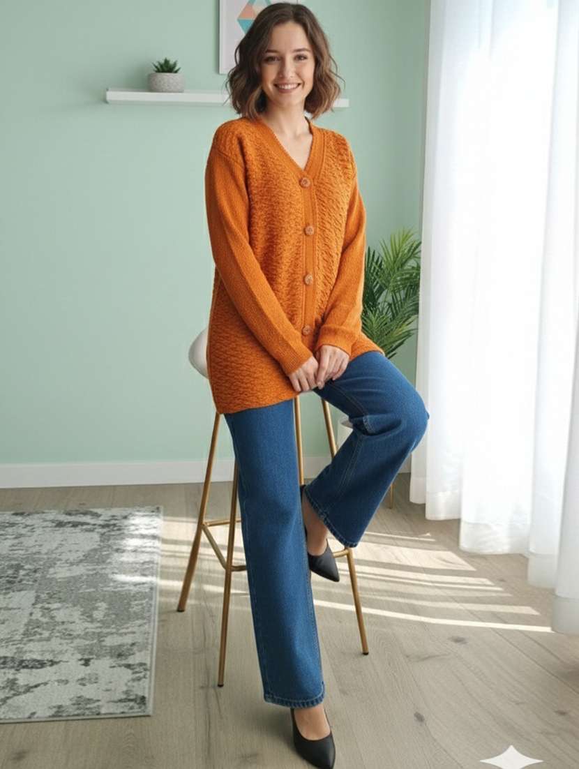 women self designed long sleeve cardigan - 22361928 -  Standard Image - 1