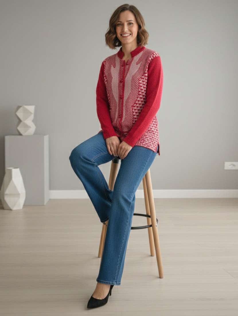 women self designed long sleeve cardigan - 22361932 -  Standard Image - 1