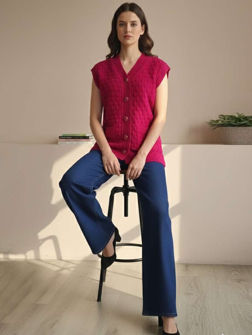 women self designed sleeveless cardigan - 22361936 -  Standard Image - 1