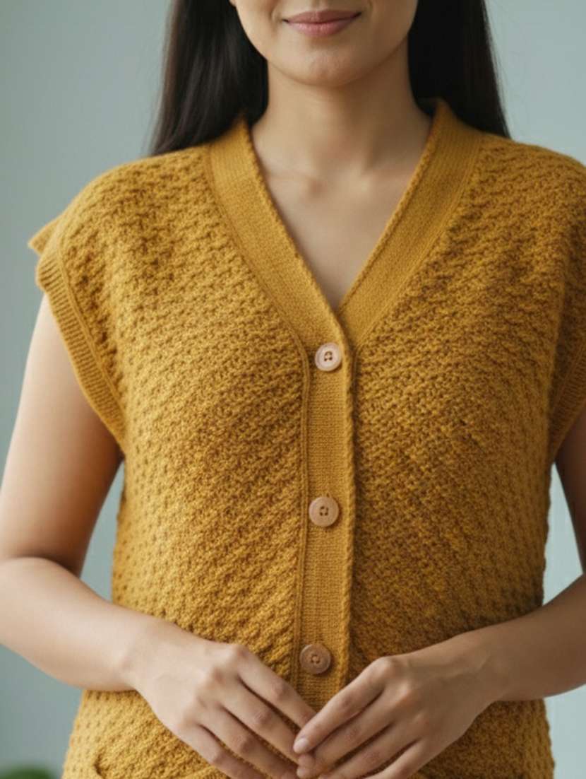 women self designed sleeveless cardigan - 22361937 -  Standard Image - 4