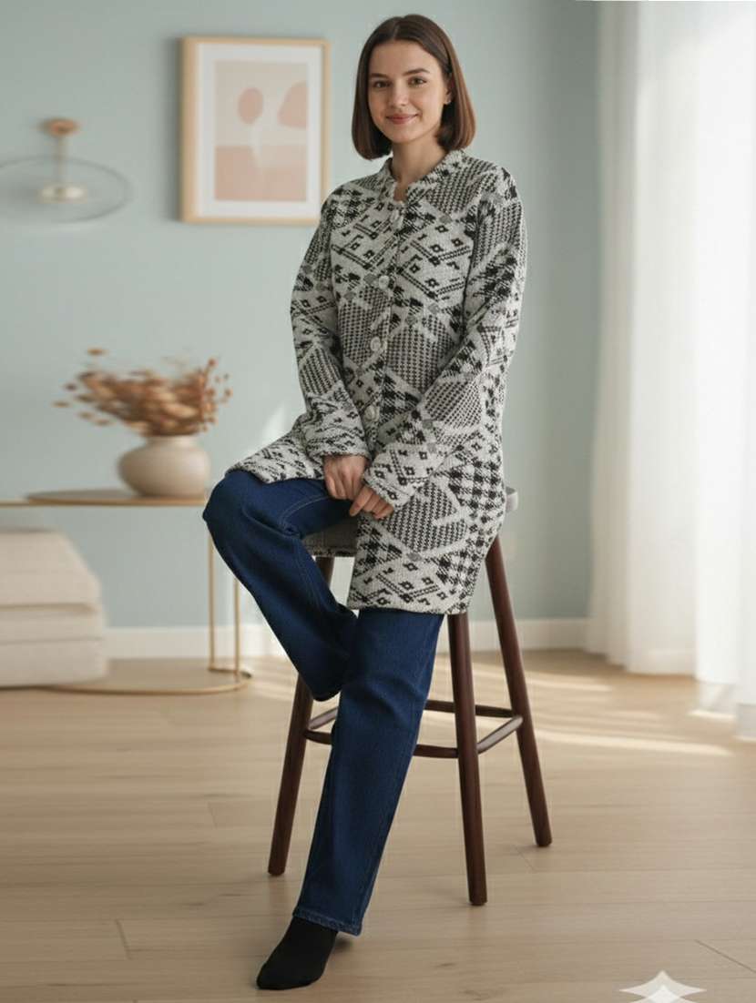 women self designed long sleeve cardigan - 22361939 -  Standard Image - 1