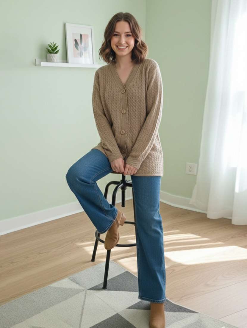 women self designed long sleeve cardigan - 22361944 -  Standard Image - 1