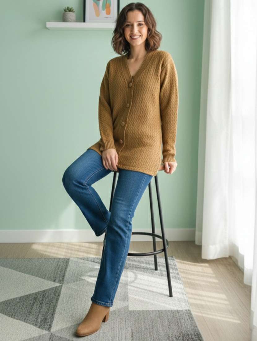 women self designed long sleeve cardigan - 22361946 -  Standard Image - 1