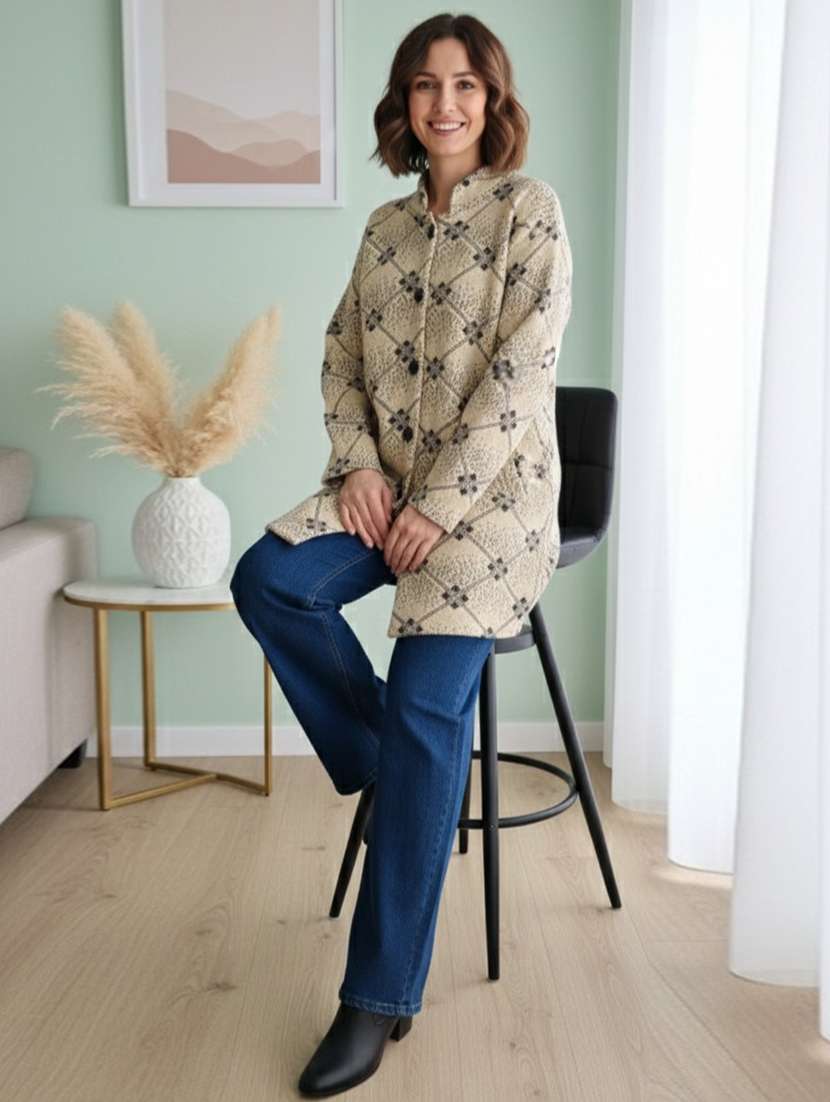 women self designed long sleeve cardigan - 22361954 -  Standard Image - 1