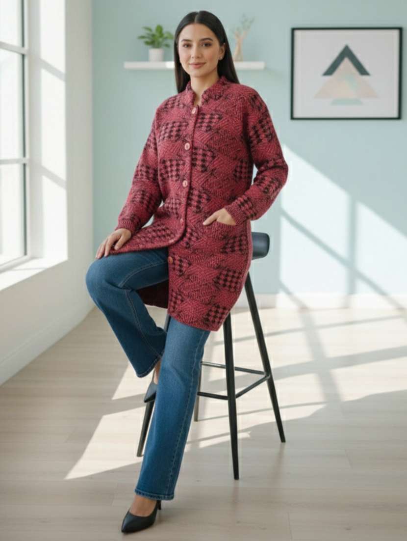 women self designed long sleeve cardigan - 22361955 -  Standard Image - 1