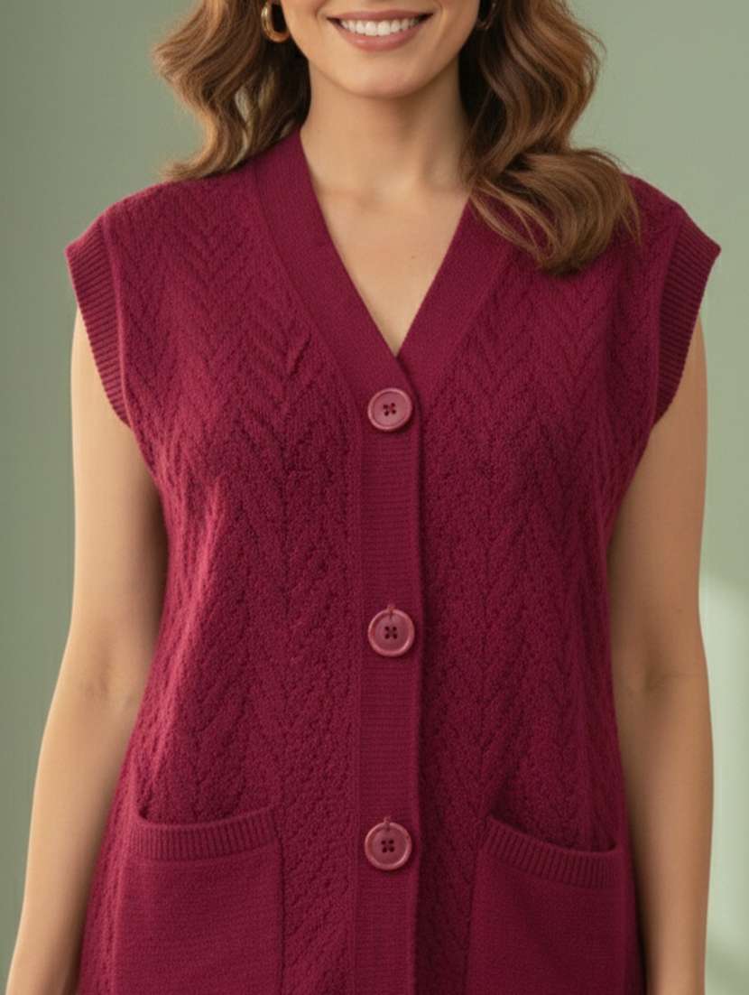 women self designed sleeveless cardigan - 22361959 -  Standard Image - 4