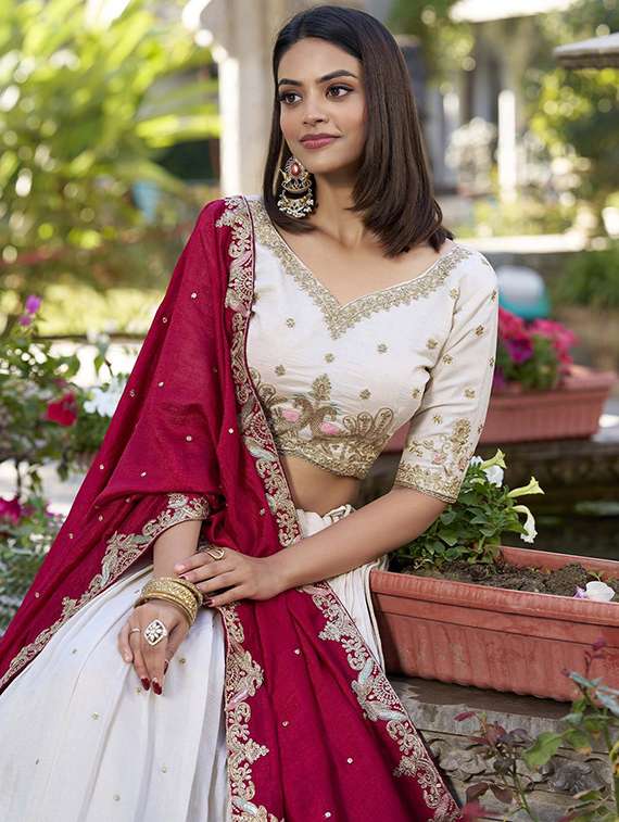 women solid with work flared semi-stitched lehenga - 22361960 -  Standard Image - 1