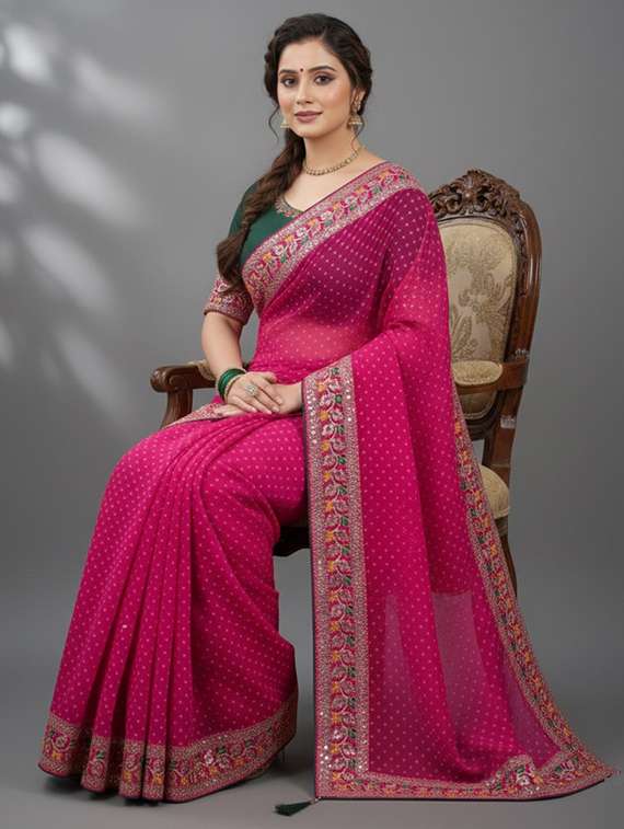 women printed bordered saree with blouse - 22361969 -  Standard Image - 1