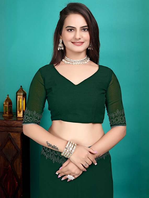 women solid with embellished bordered saree with blouse - 22361977 -  Standard Image - 1