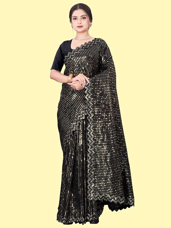 women solid with work embellished saree with blouse