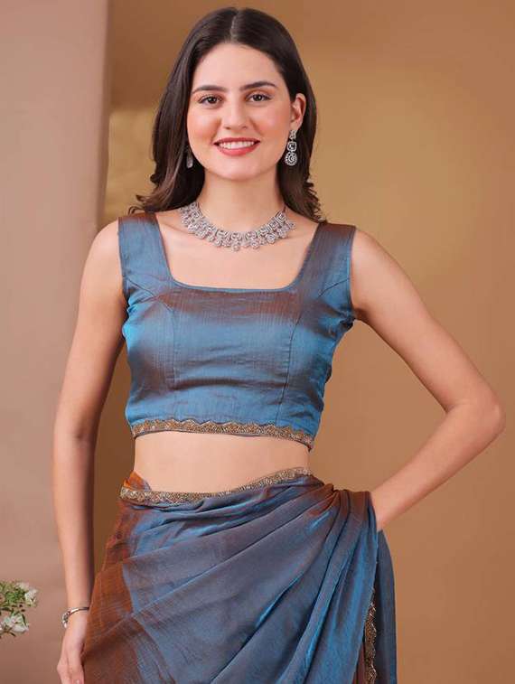 women solid with embellished bordered saree with blouse - 22362004 -  Standard Image - 1