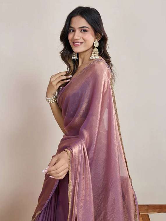 women solid with embellished bordered saree with blouse - 22362005 -  Standard Image - 1