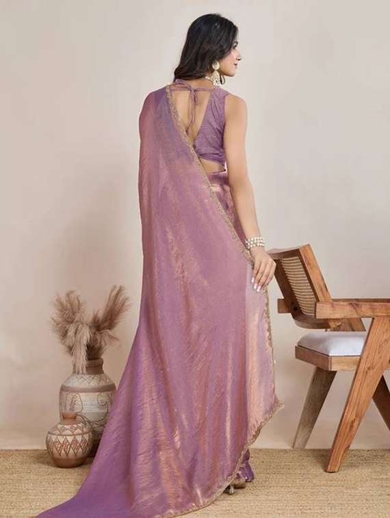 women solid with embellished bordered saree with blouse - 22362005 -  Standard Image - 4