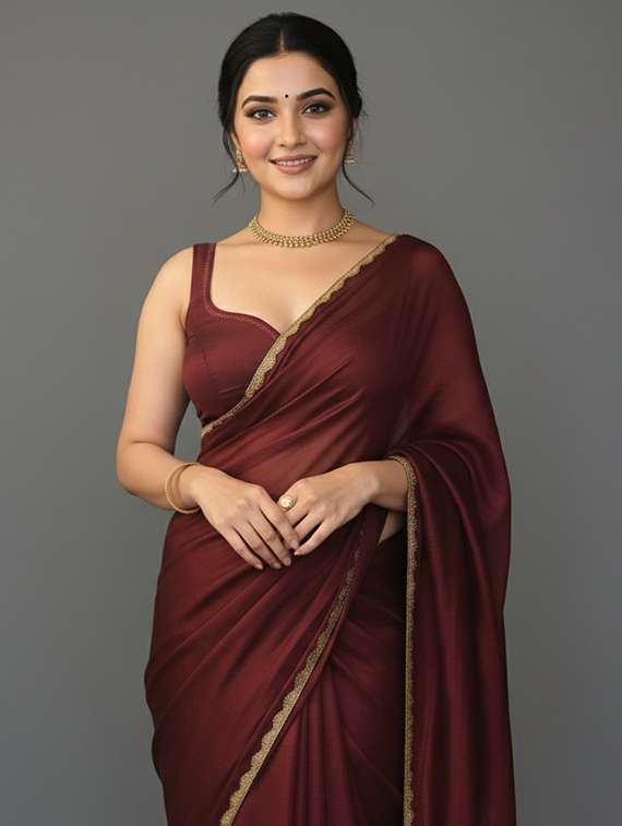 women solid with embellished bordered saree with blouse - 22362010 -  Standard Image - 1