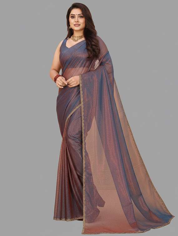 women solid with embellished bordered saree with blouse
