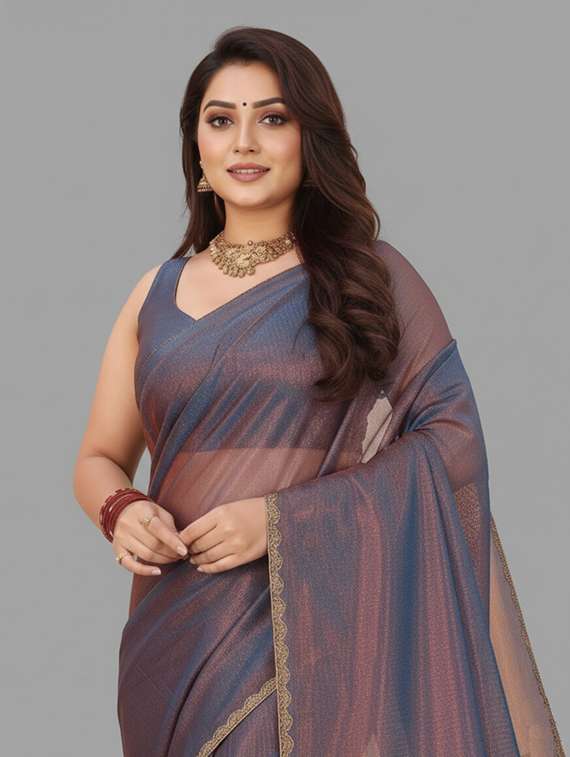 women solid with embellished bordered saree with blouse - 22362011 -  Standard Image - 1
