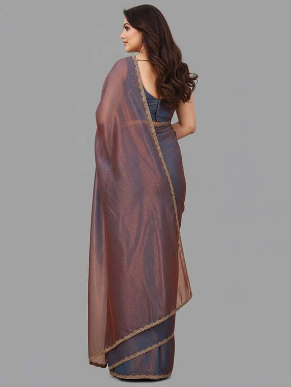 women solid with embellished bordered saree with blouse - 22362011 -  Standard Image - 4