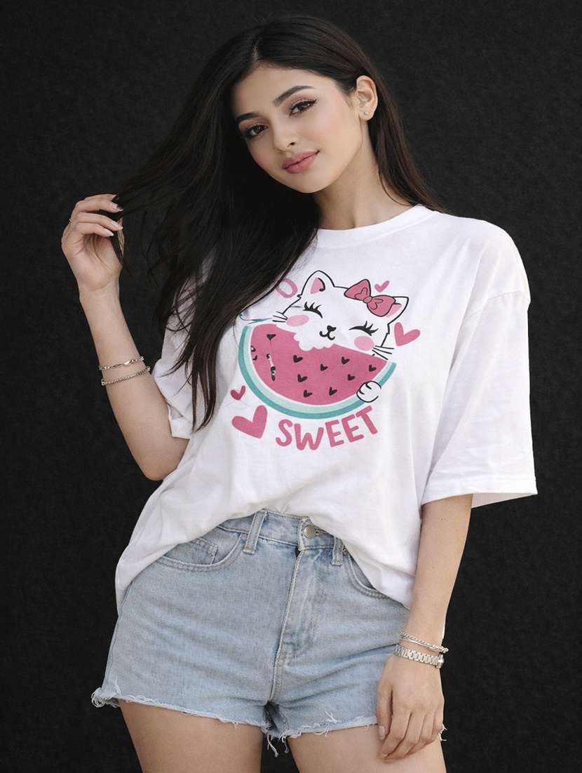 women printed short sleeve oversized t-shirt - 22362029 -  Standard Image - 1