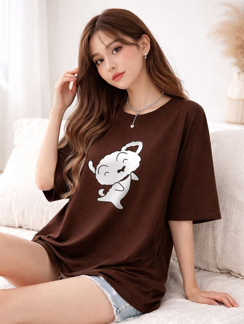 women printed short sleeve oversized t-shirt - 22362039 -  Standard Image - 1