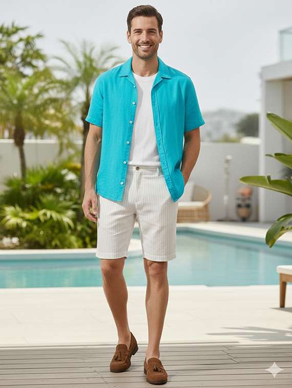 men striped mid rise regular fit short - 22362041 -  Standard Image - 4