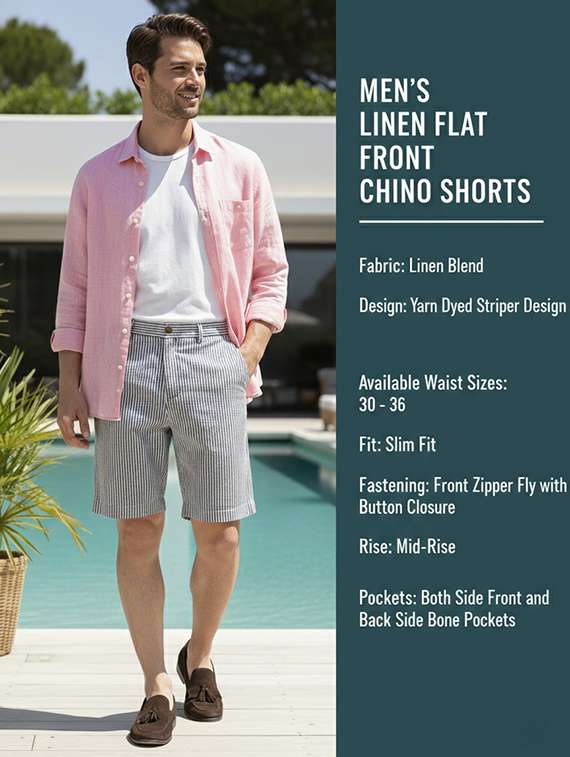 men striped mid rise regular fit shorts - 22362045 -  Standard Image - 4