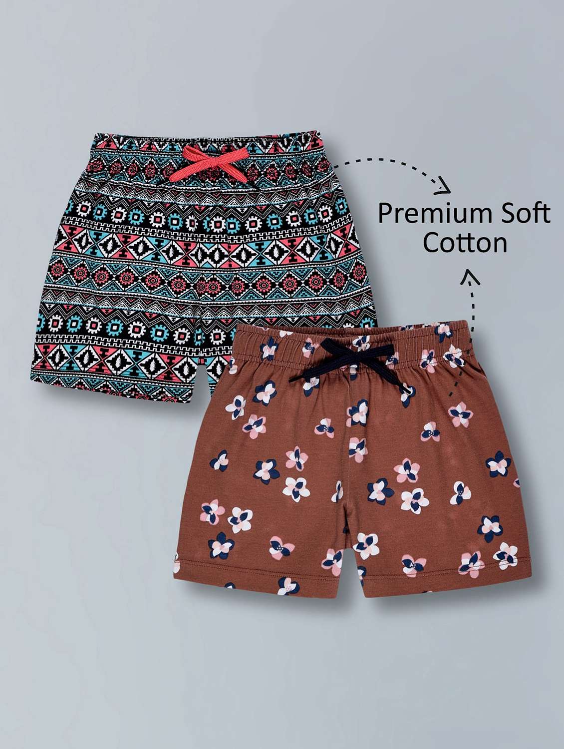 girls pack of 2 printed mid rise shorts  - 22362080 -  Standard Image - 1