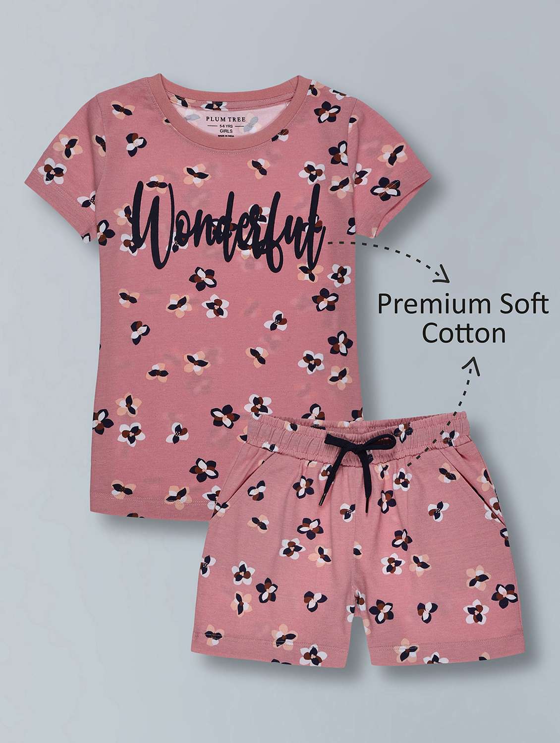 girls printed t-shirt & shorts co-ord set - 22362091 -  Standard Image - 1