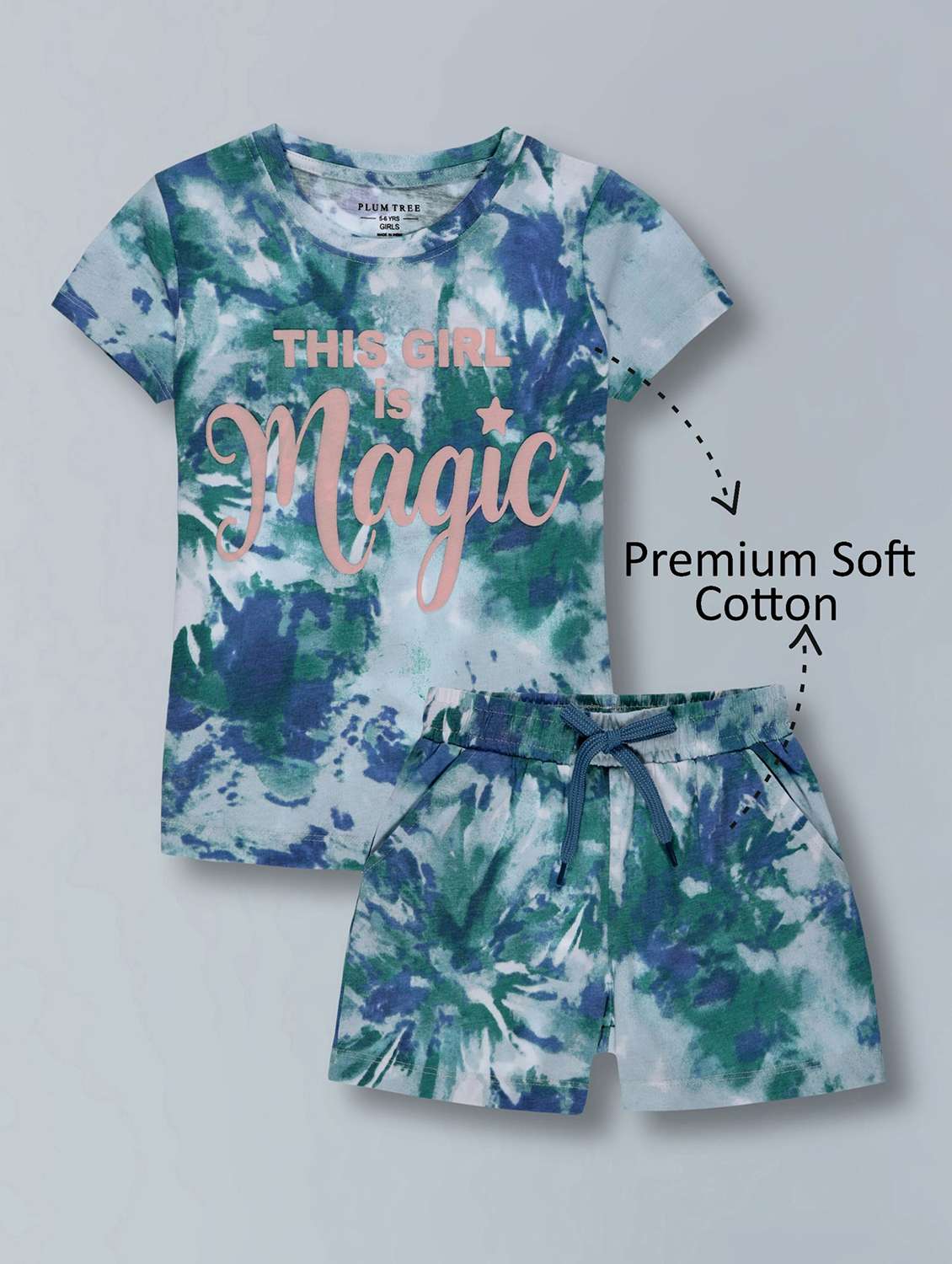 girls printed t-shirt & shorts co-ord set - 22362094 -  Standard Image - 1