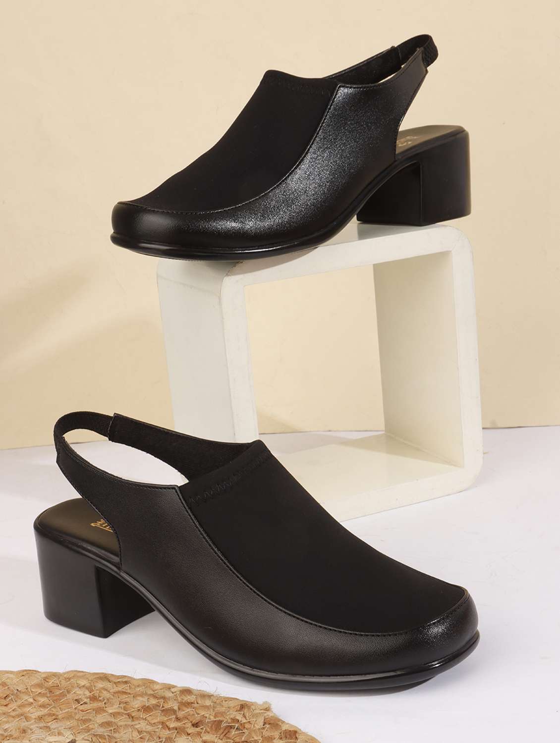 women solid back strap block heel