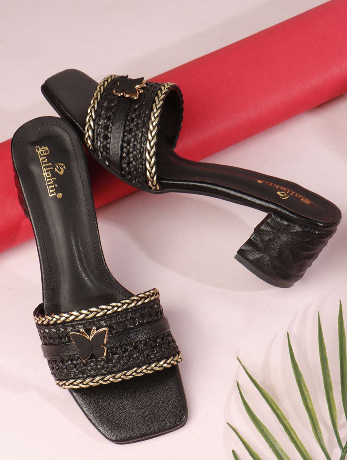 women slip on block heel sandal