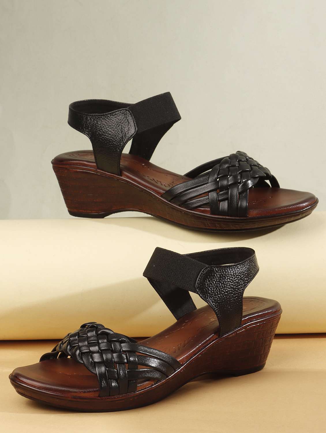 women solid ankle strap wedges