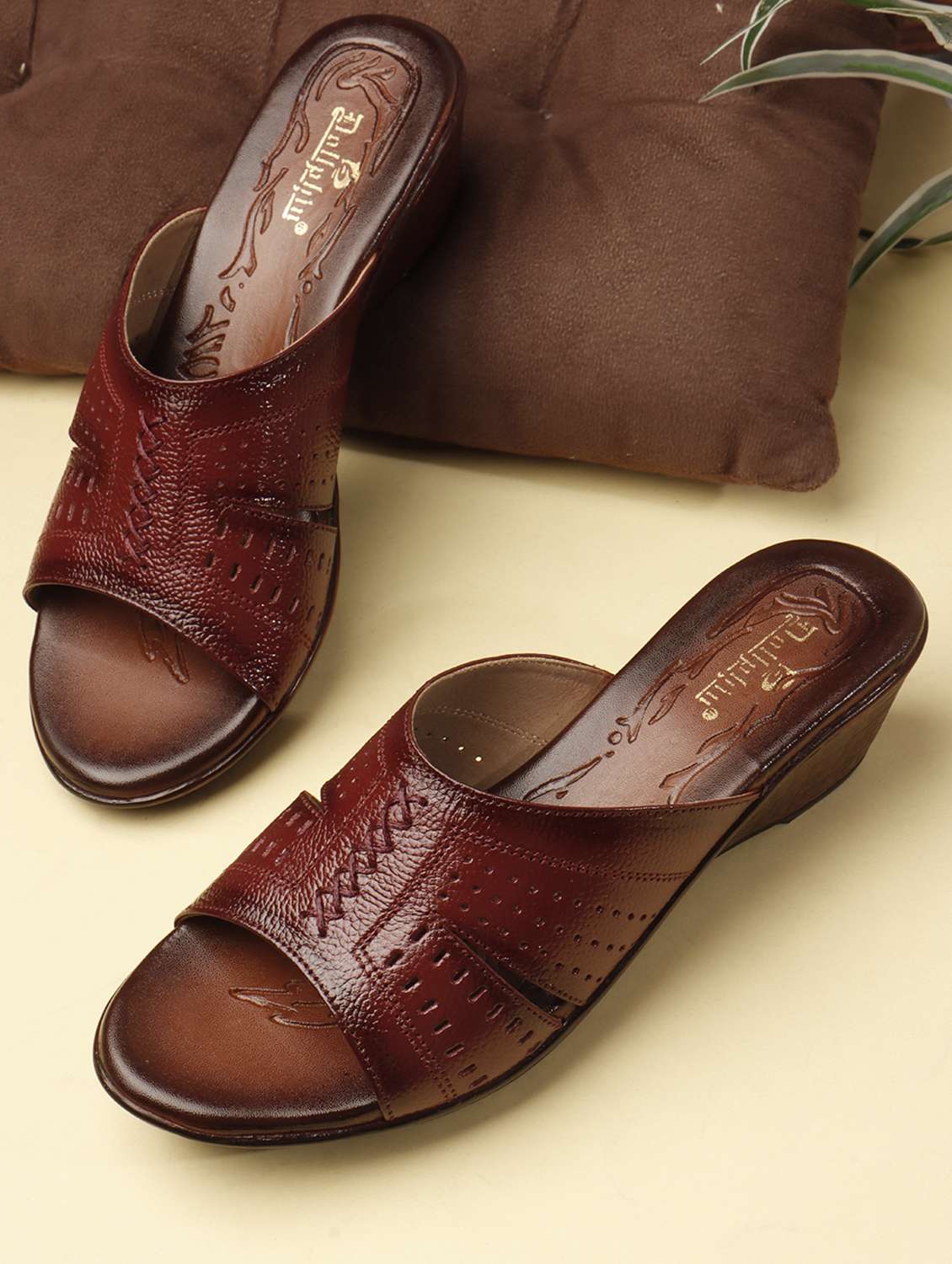 women solid slip on wedge