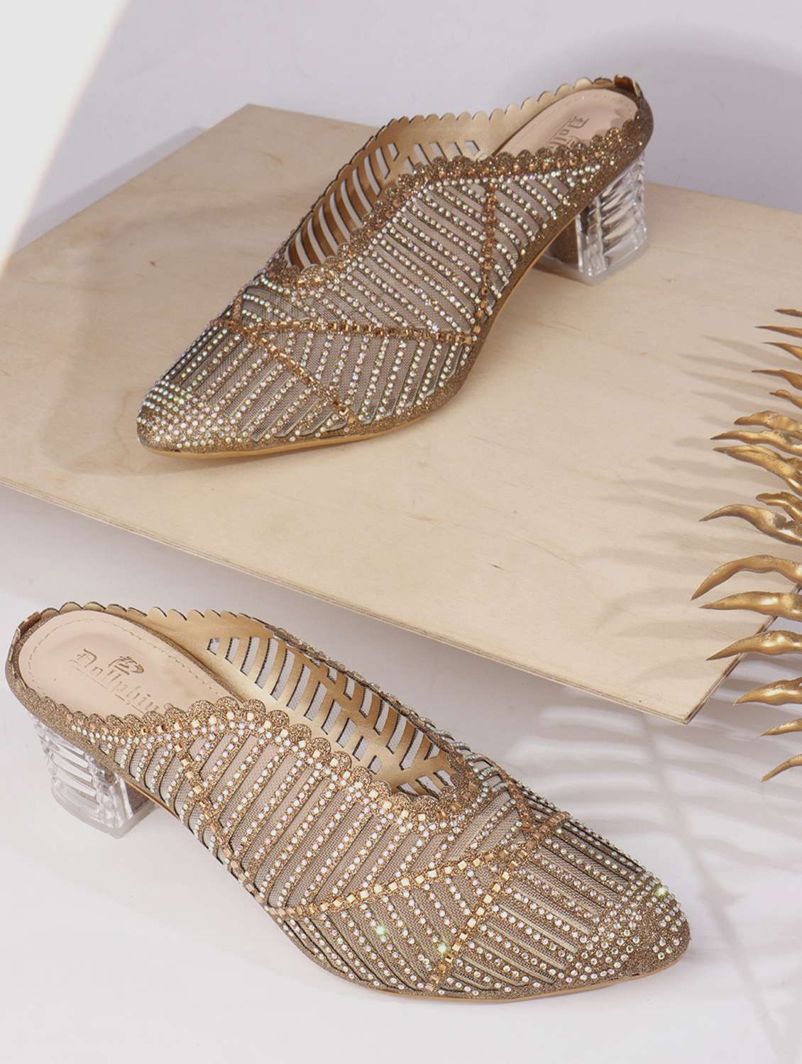 women slip on block heel mules