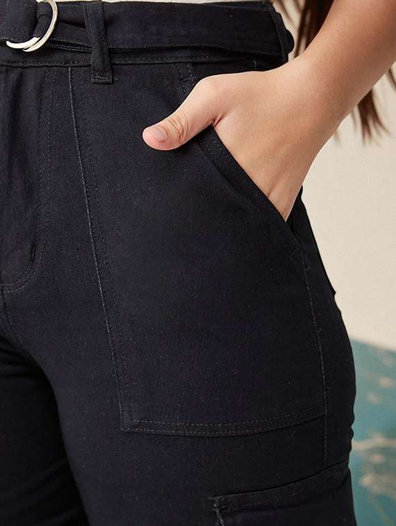 girls solid high rise denim cargo - 22362175 -  Standard Image - 4