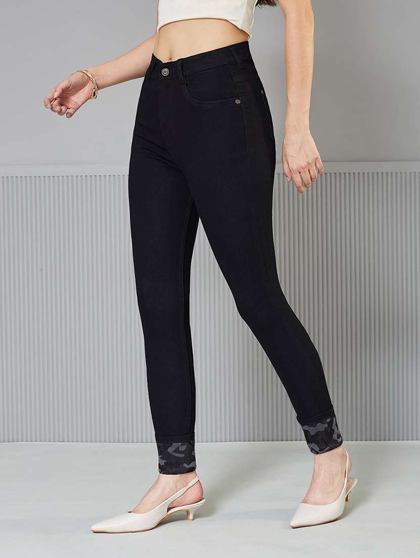 women solid high rise slim fit jeans