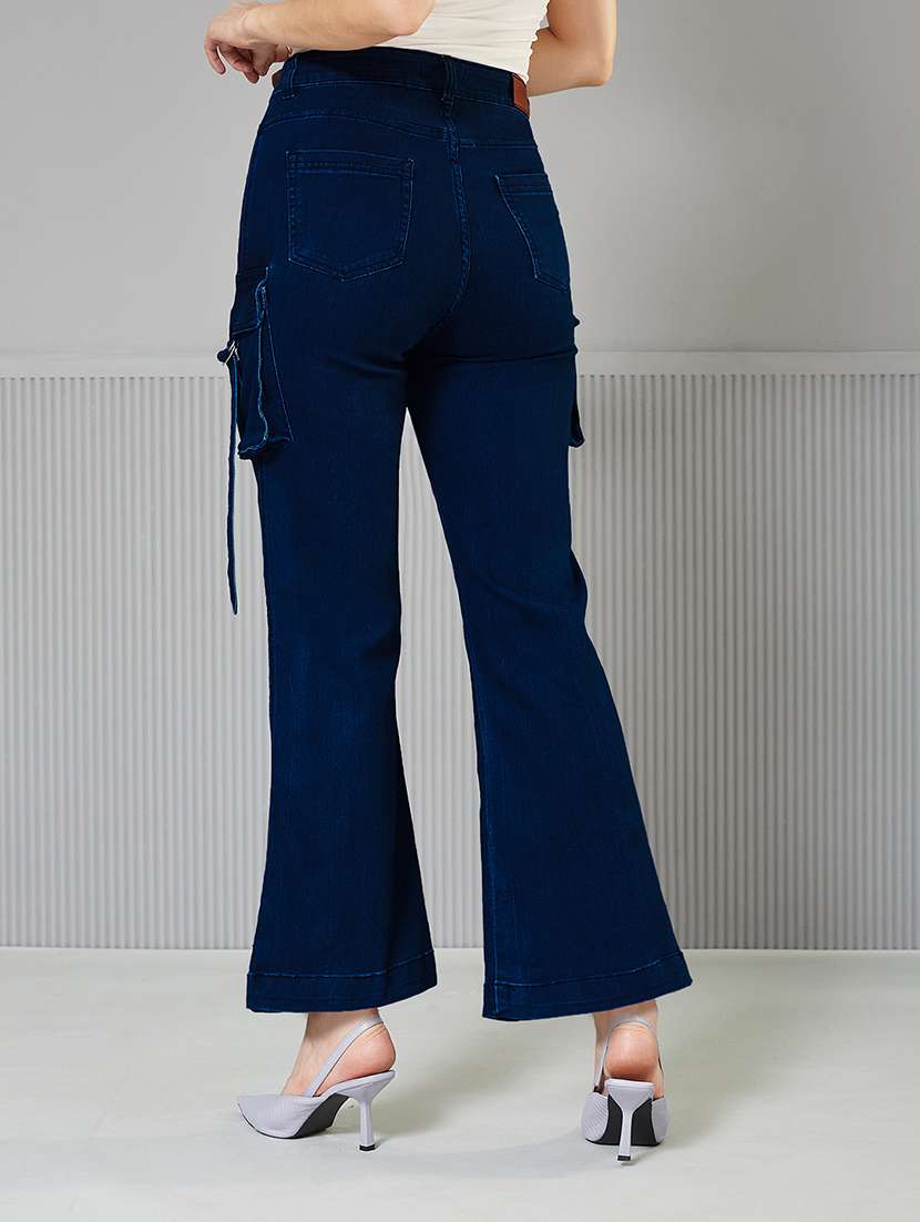 women solid high rise denim cargo - 22362186 -  Standard Image - 1