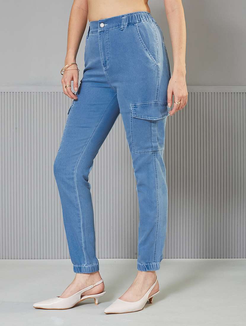 women solid high rise denim cargo - 22362191 -  Standard Image - 1